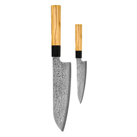 Shinrai Knives – Takumi Kaza 2-teiliges Damastmesser-Set – Santoku + Schälmesser Shinrai Knives - Takumi Kaza 2-delige Damascus Messenset - Santoku + Schilmes Messenset Shinrai Knives