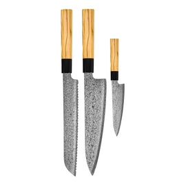 Shinrai Knives – Takumi Kaza 3-teiliges Damastmesser-Set – Kochmesser + Brotmesser + Schälmesser Shinrai Knives - Takumi Kaza 3-delige Damascus Messenset - Koksmes + Broodmes + Schilmes Messenset Shinrai Knives