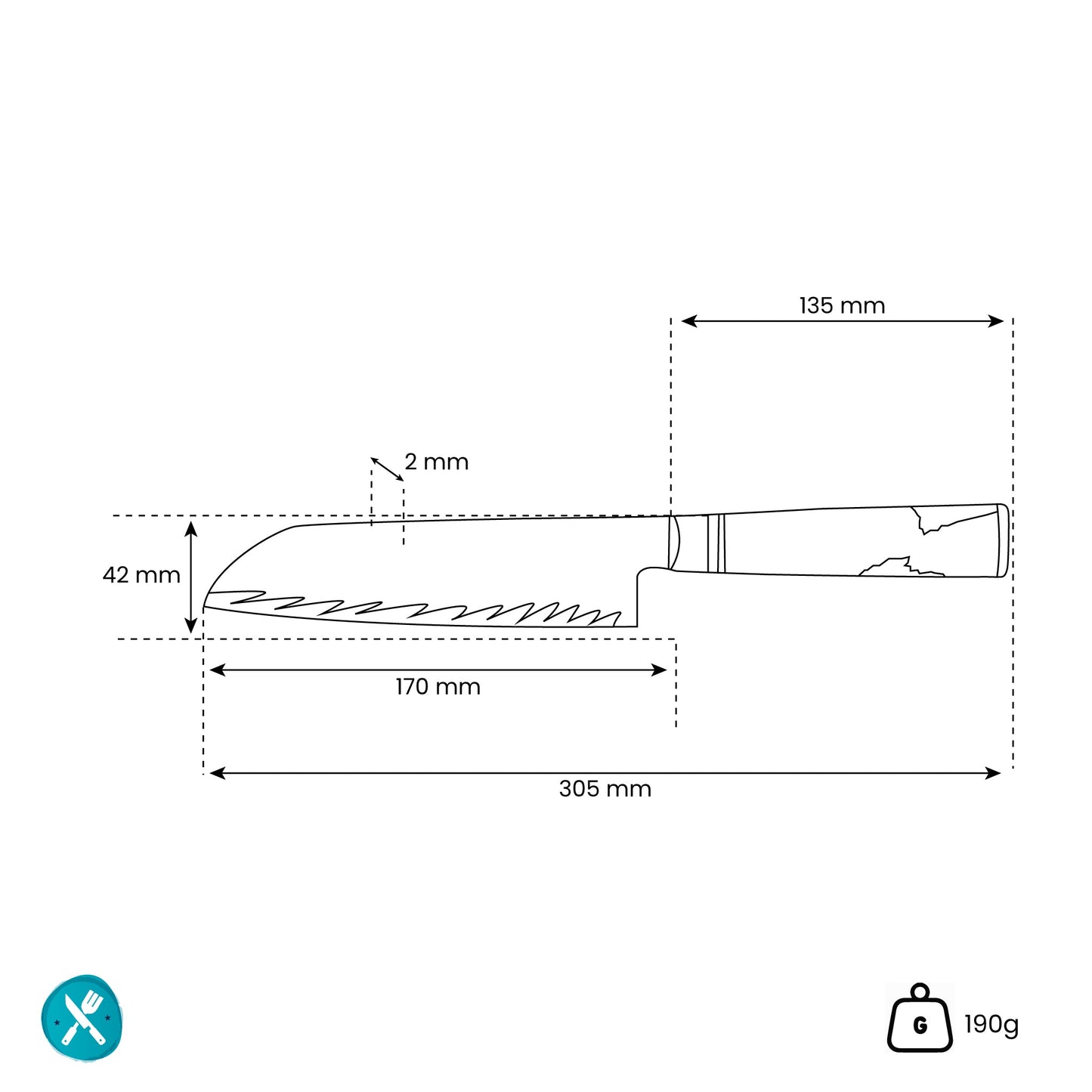 Epoxy Sapphire Damascus Santoku 18 cm Shinrai Japan