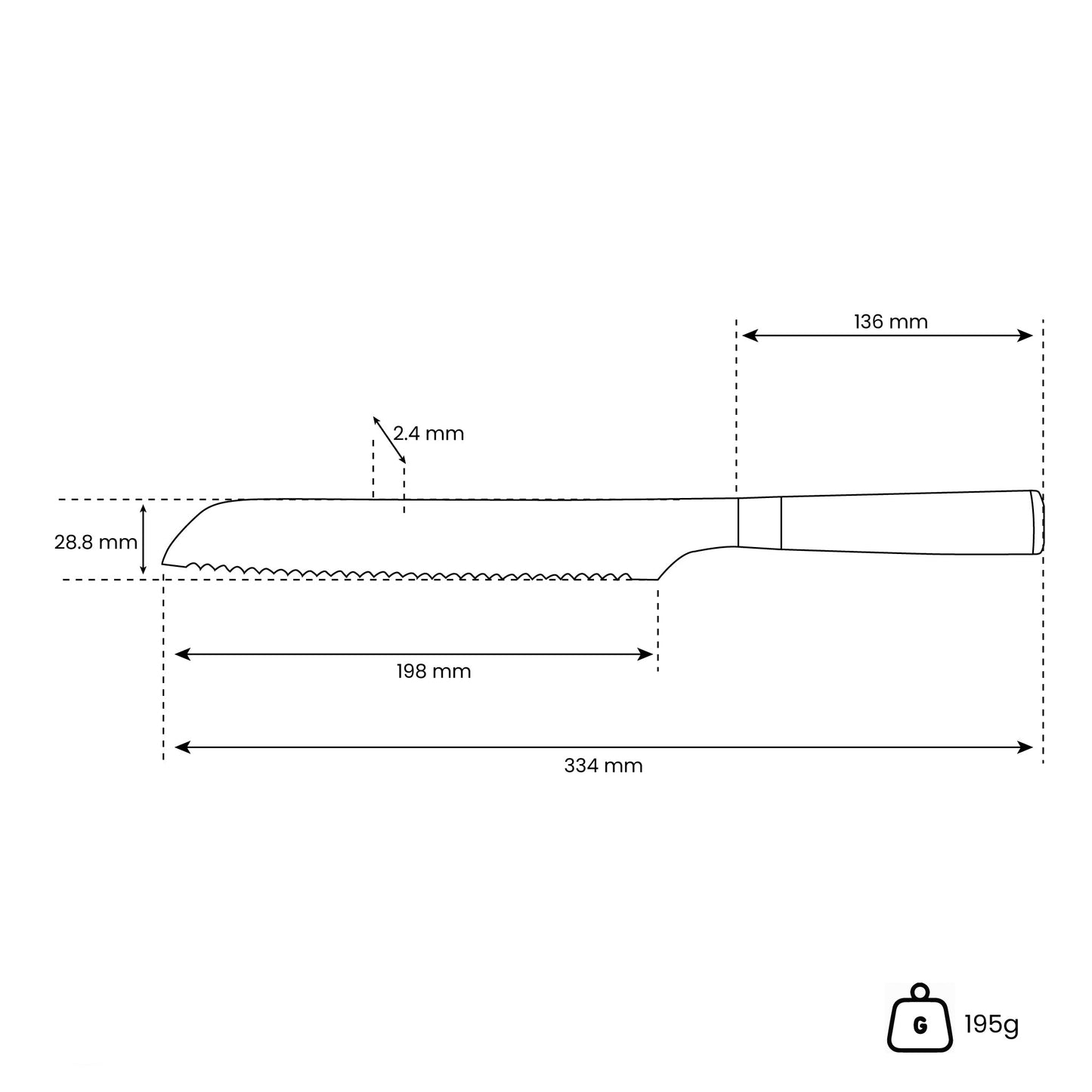 Hammered Damast BR - Damascus Broodmes 20 cm Keukenmessen Shinrai Japan