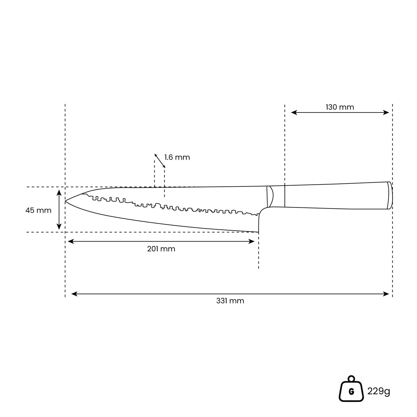 Hammered RVS Black - Koksmes 20 cm Shinrai Japan