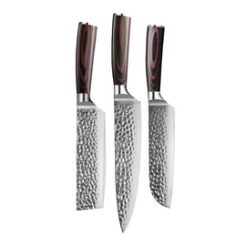 Shinrai Knives - Gehämmerter Edelstahl - 3-teiliges Messerset Hammered RVS Series - 3-delige messenset KookGigant