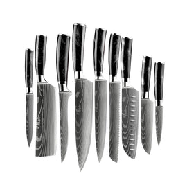 Shinrai Knives – 9-teiliges Messerset mit Damaszener-Print und Onyx-Epoxid Japanse Damascus Print Onyx Epoxy - 9-delige Messenset Messensets Shinrai Japan