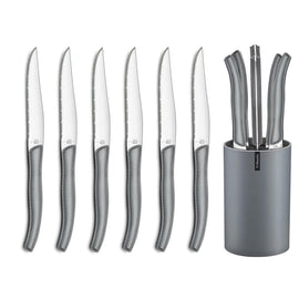 Lou Laguiole - Sky 6 Steakmesser + Messerblock - Grau Lou Laguiole - 6-pc steak knives in grey block - grey Steakmes Lou Laguiole