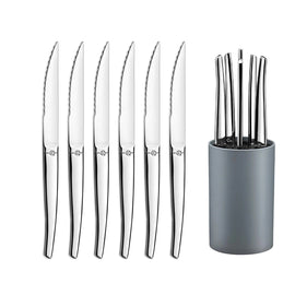 Lou Laguiole - Jet 6 Steakmesser + Messerblock - Spiegel Lou Laguiole - 6-pc steak knives in grey block - mirror Steakmes Lou Laguiole
