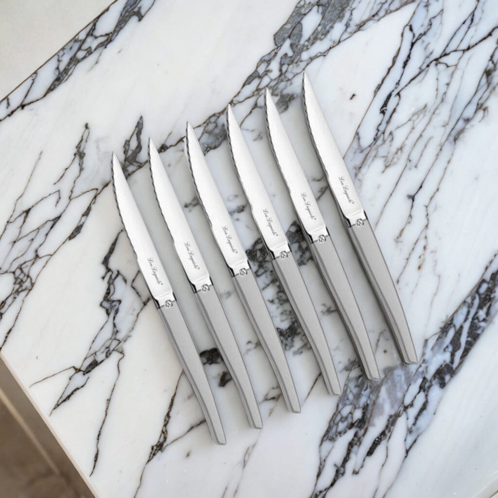 Lou Laguiole - Jet 6 Steakmessen + Messenblok - Mirror Steakmes Lou Laguiole