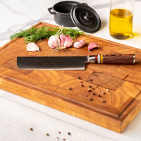 Micarta Jewels 7-delige Damascus Messenset + Acacia houder enkelzijdig Messensets Shinrai Japan