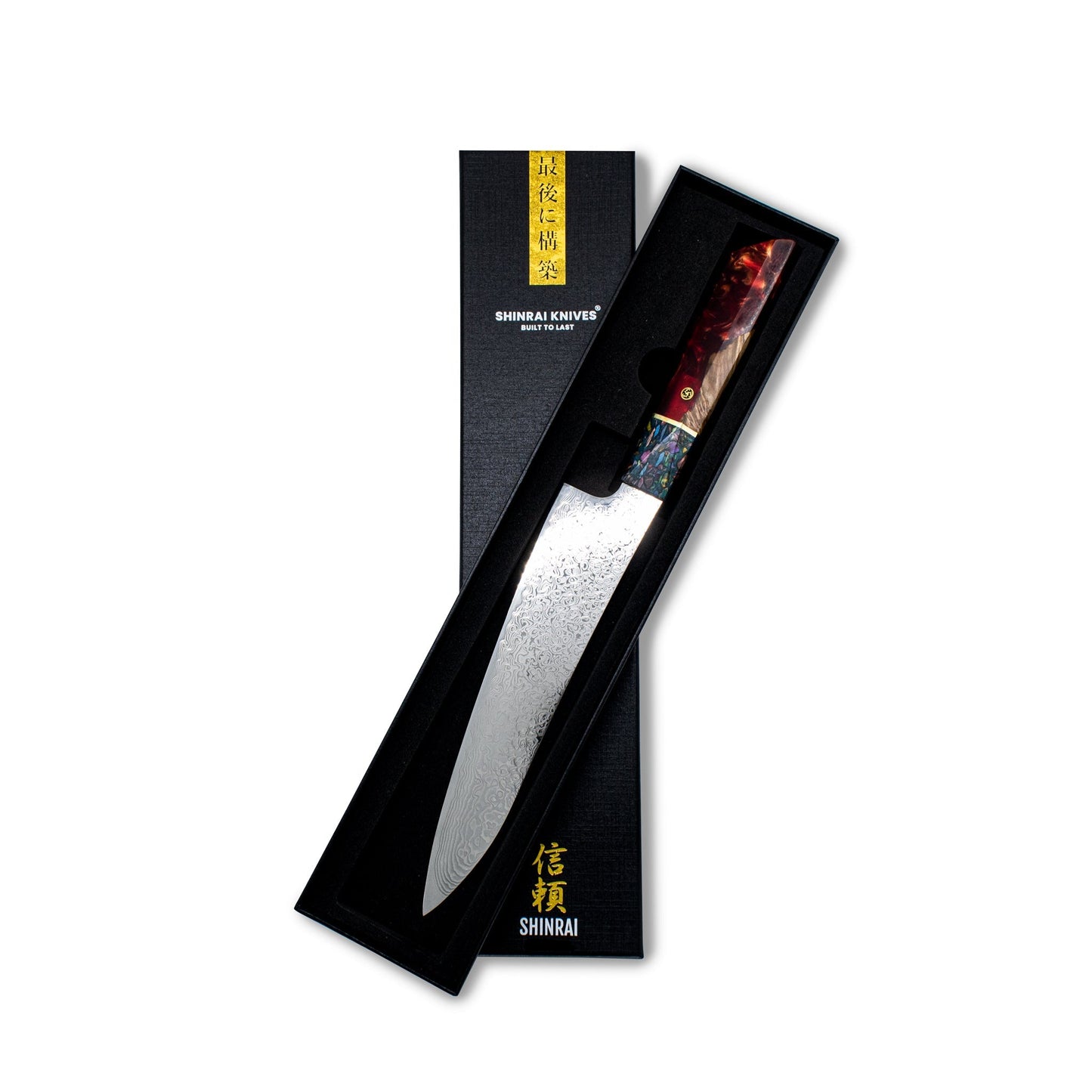 Ruby Epoxy Jewels - Damascus Koksmes 23 cm - Special Edition Shinrai Japan