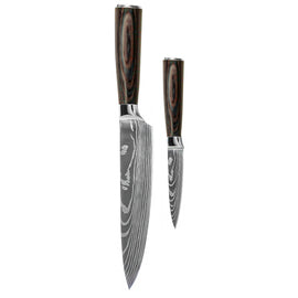Shinrai Knives – 2-teiliges Messerset mit Damaszener-Print – Kochmesser + Schälmesser
