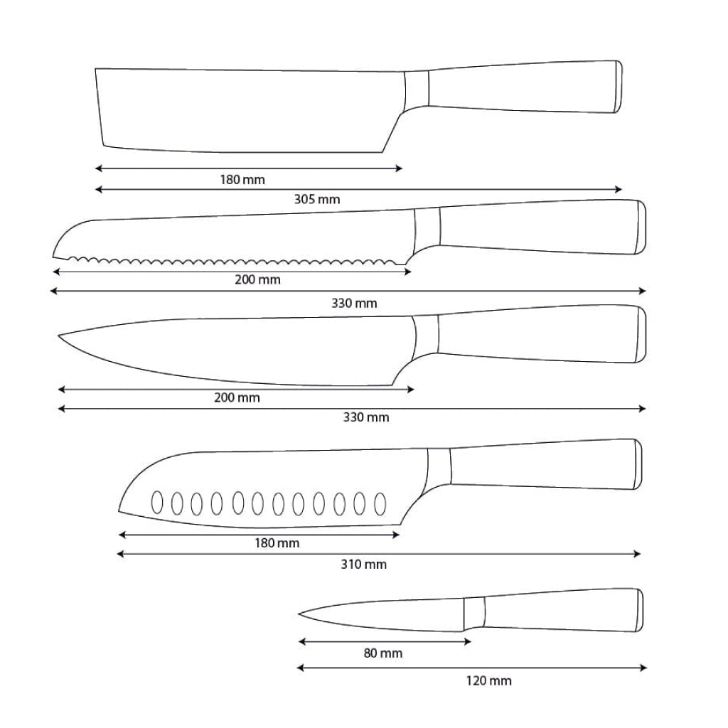 Shinrai Knives - Ensemble de 5 couteaux en résine époxy et saphir imprimé Damas - Couteau de chef, couteau à pain, couteau Nakiri, couteau Santoku et couteau d'office