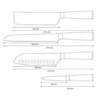 Shinrai Knives - 4-teiliges Messerset mit Damaszener-Print - Santoku + Brotmesser + Nakiri + Schälmesser
