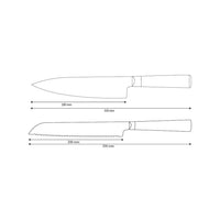 Shinrai Knives - Ensemble de 2 couteaux en damas martelé BR - Couteau de chef + Couteau à pain