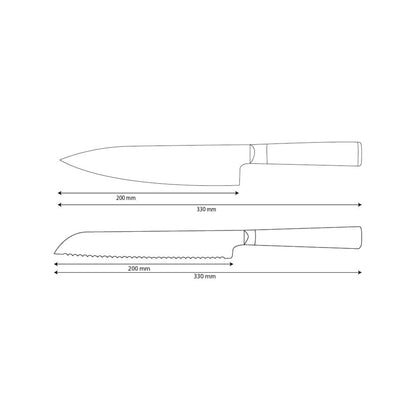 Shinrai Knives - Ensemble de 2 couteaux en damas martelé BR - Couteau de chef + Couteau à pain
