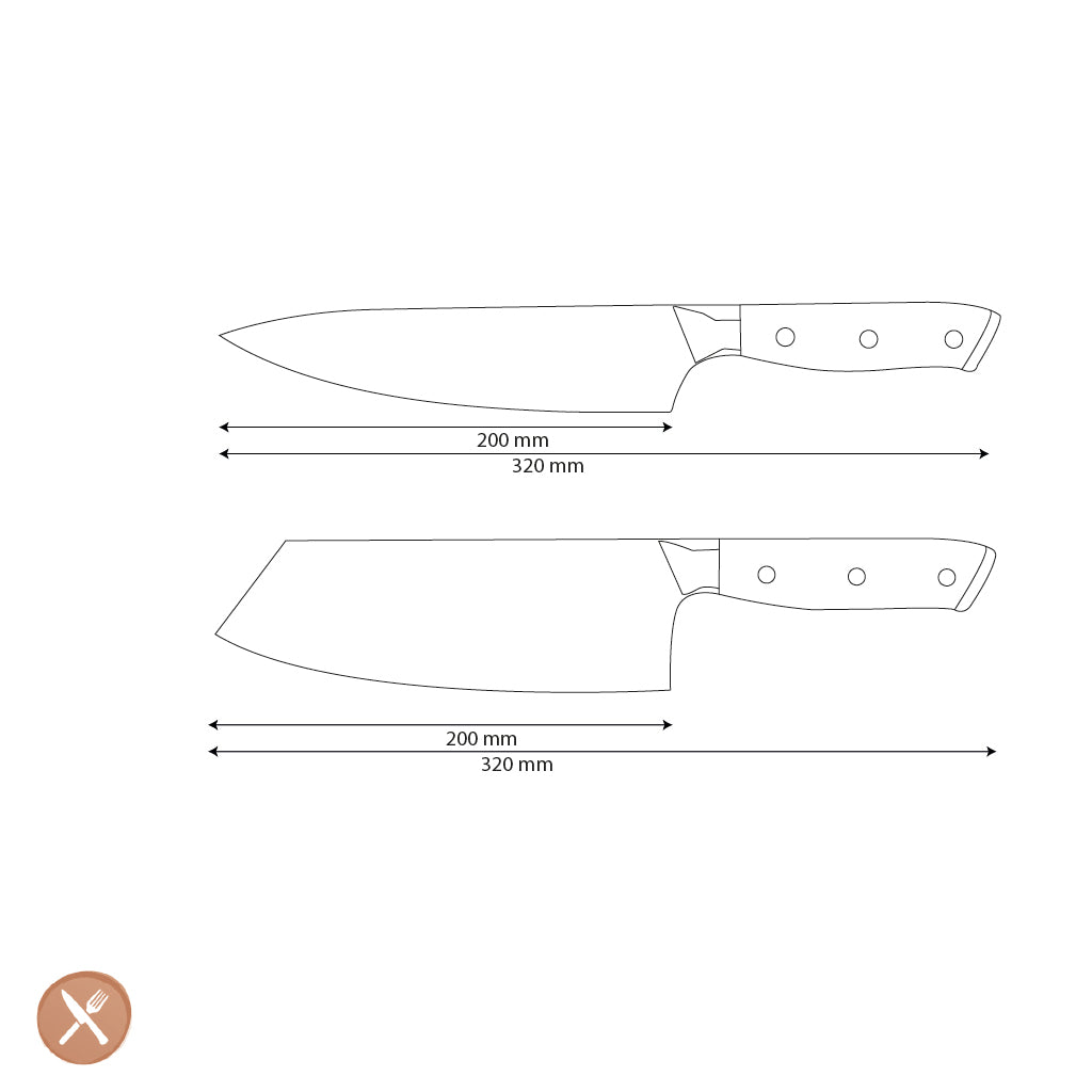 Couteaux Shinrai - Ensemble de 2 couteaux Damas en nacre - Couteau de chef + Nakiri