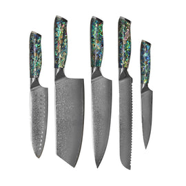 Shinrai Knives - Epoxy Sapphire 6-teiliges Damaszener-Messer-Set