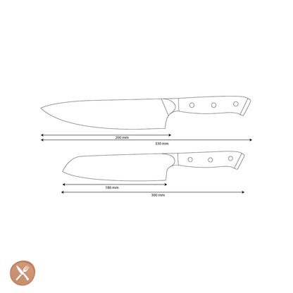 Shinrai Knives - Eclipse 2-teiliges Damastmesser-Set - Kochmesser + Santokumesser