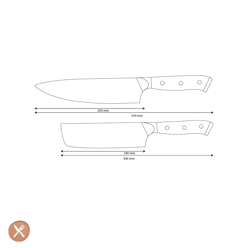 Shinrai Knives - Ensemble de 2 couteaux Damas Eclipse - Couteau de chef + Nakiri