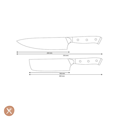 Shinrai Knives - Ensemble de 2 couteaux Damas Eclipse - Couteau de chef + Nakiri