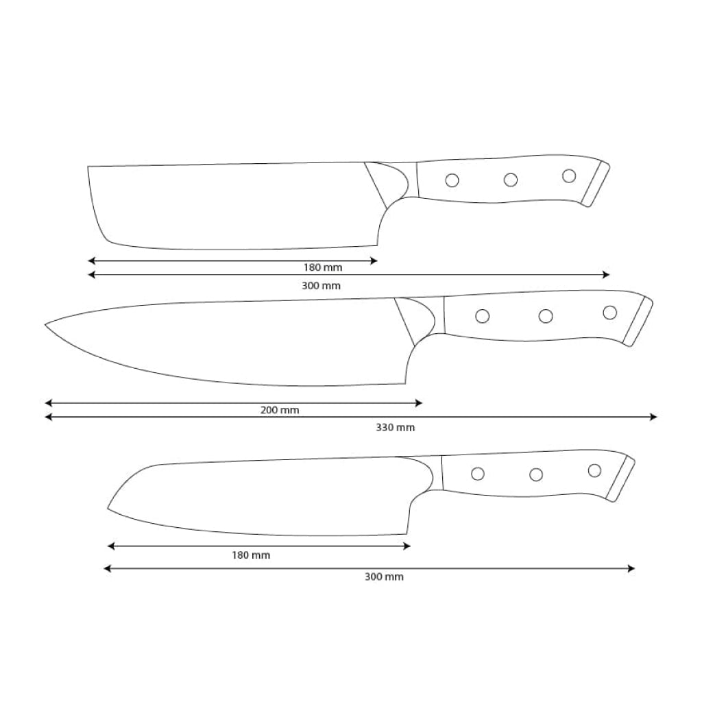 Shinrai Knives – Eclipse 3-teiliges Damaskus-Messerset – Kochmesser + Nakiri + Santoku