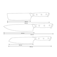 Shinrai Knives – Eclipse 3-teiliges Damaskus-Messerset – Kochmesser + Nakiri + Santoku