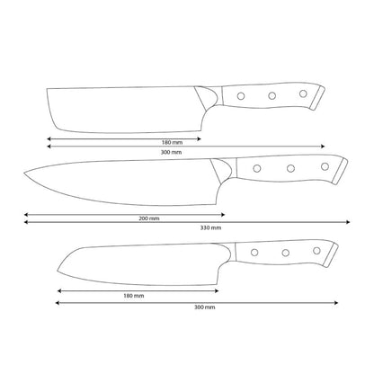 Shinrai Knives – Eclipse 3-teiliges Damaskus-Messerset – Kochmesser + Nakiri + Santoku