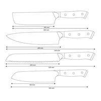 Shinrai Knives - Eclipse 4-teiliges Damastmesser-Set - Kochmesser + Nakiri + Santoku + Brotmesser