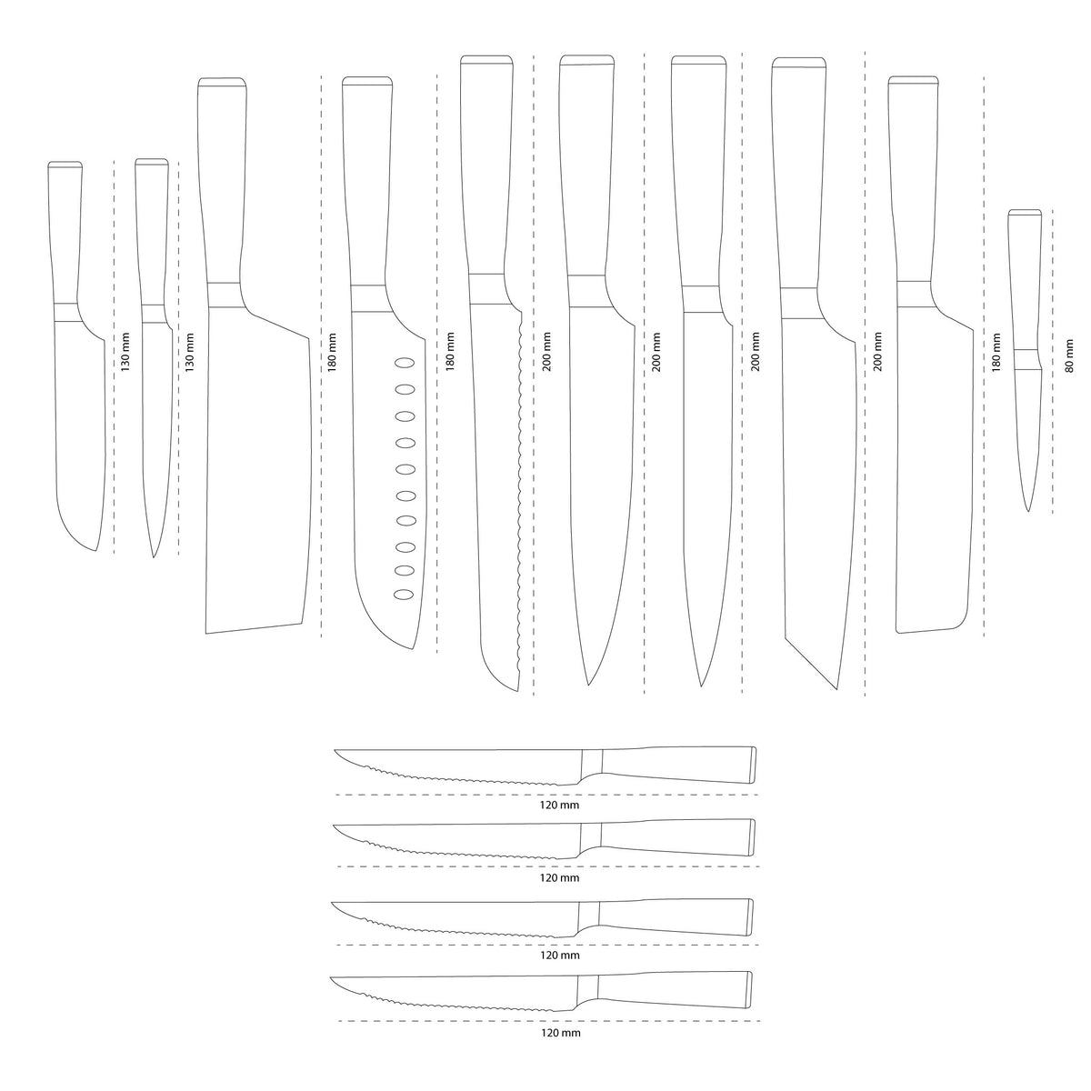 Shinrai Knives - Damascus Print 14-teiliges Messerset - Master Collection XXL-Set