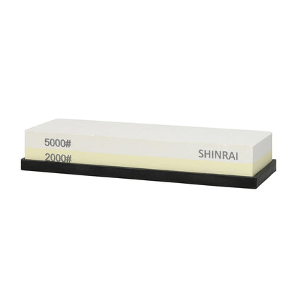 Couteaux Shinrai - Ensemble de 5 couteaux en damas martelé BR + bloc à couteaux + pierre à aiguiser