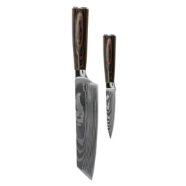 Shinrai Knives – 2-teiliges Messerset mit Damaszener-Print – Kiritsuke + Schälmesser