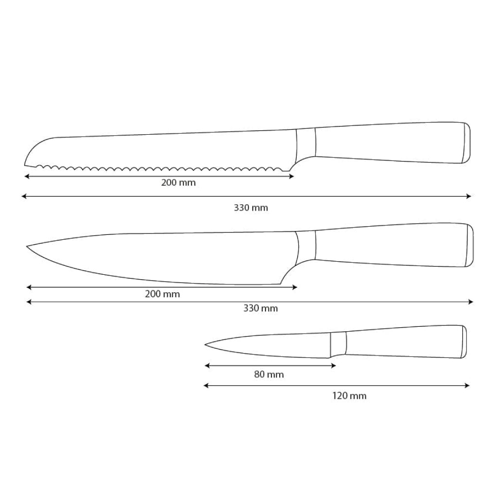 Shinrai Knives – 3-teiliges Messerset mit Damaszener-Print – Kochmesser + Brotmesser + Schälmesser