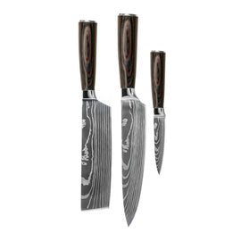 Shinrai Knives - Damascus Print 3-teiliges Messerset - Kochmesser + Nakiri + Schälmesser