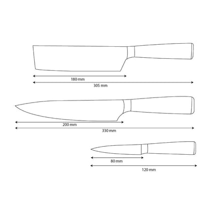 Shinrai Knives - Damascus Print 3-teiliges Messerset - Kochmesser + Nakiri + Schälmesser