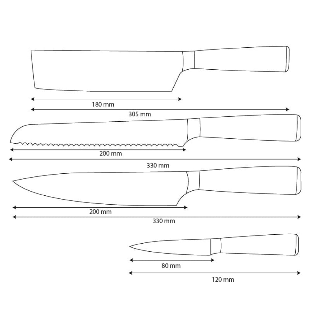 Shinrai Knives – 4-teiliges Messerset mit Damaszener-Print und Epoxid-Onyx – Kochmesser + Brotmesser + Nakiri + Schälmesser
