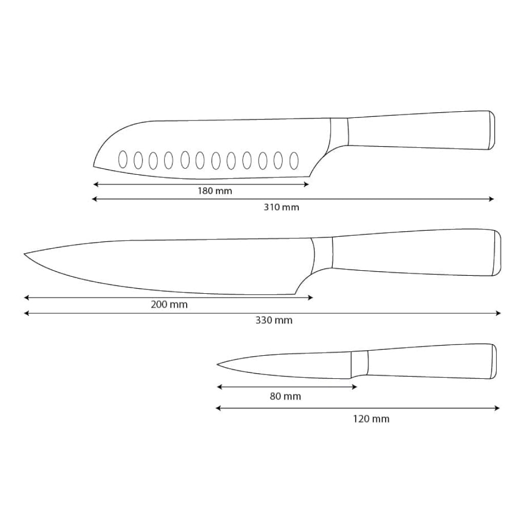 Shinrai Knives – 3-teiliges Messerset mit Damaszener-Print – Kochmesser + Santoku + Schälmesser
