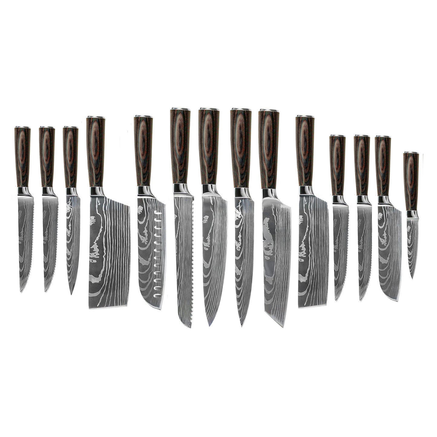 Shinrai Knives - Damascus Print 15-teiliges Messerset - Master Collection XXL-Set + Block
