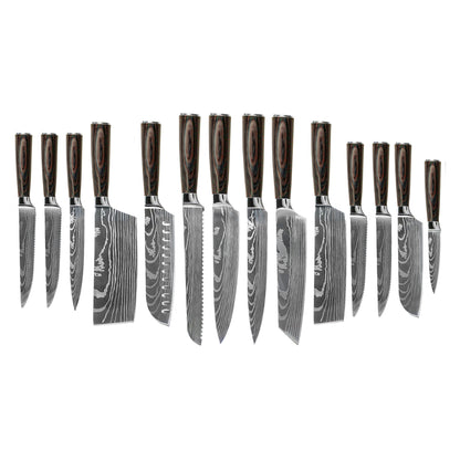 Shinrai Knives - Damascus Print 15-teiliges Messerset - Master Collection XXL-Set + Block