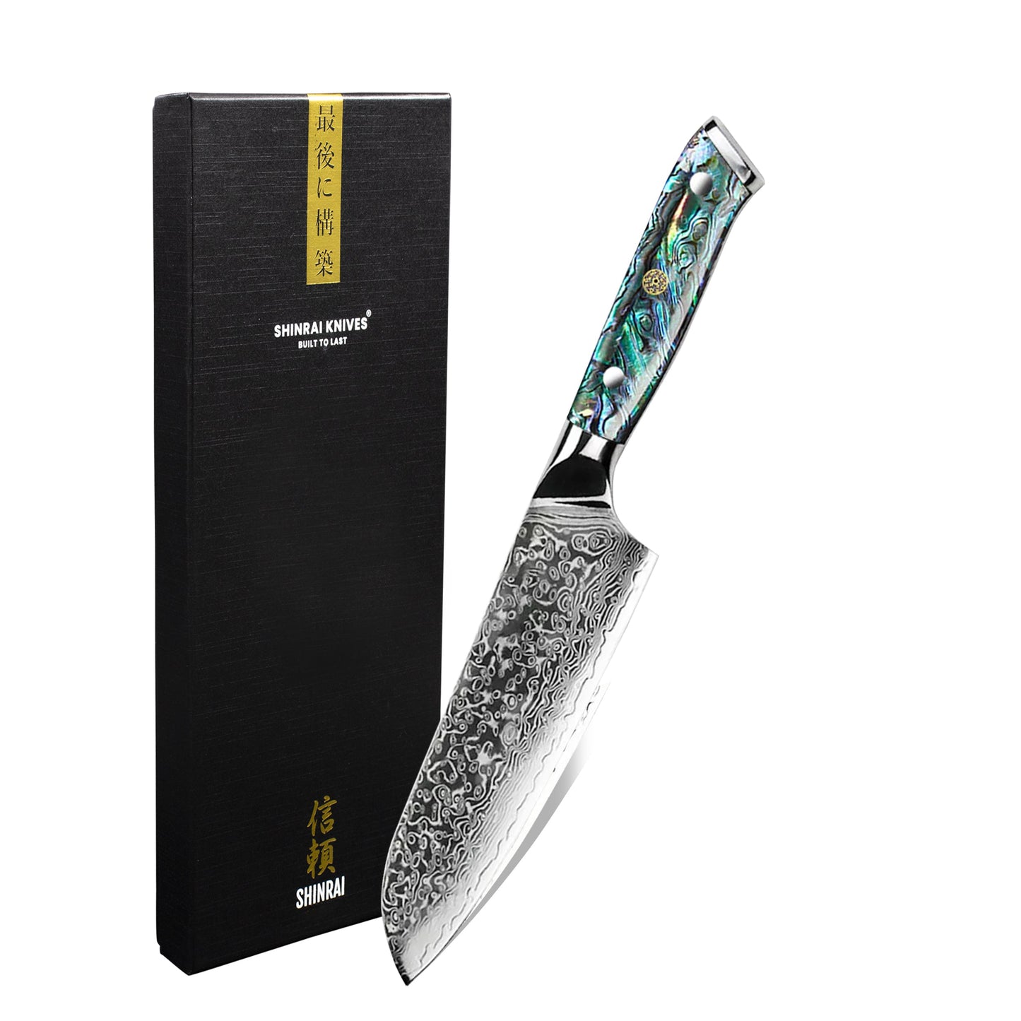 Shinrai Knives - Perlmutt Juwelen Damascus Santokumesser 18 cm