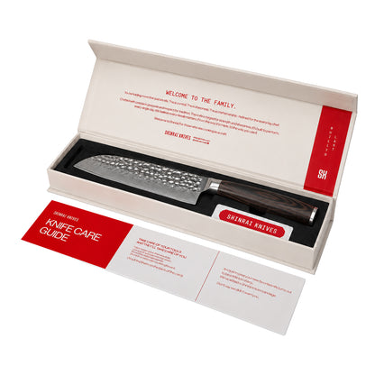 Shinrai Knives - Gehämmertes Damast BR Damast Santoku 18 cm