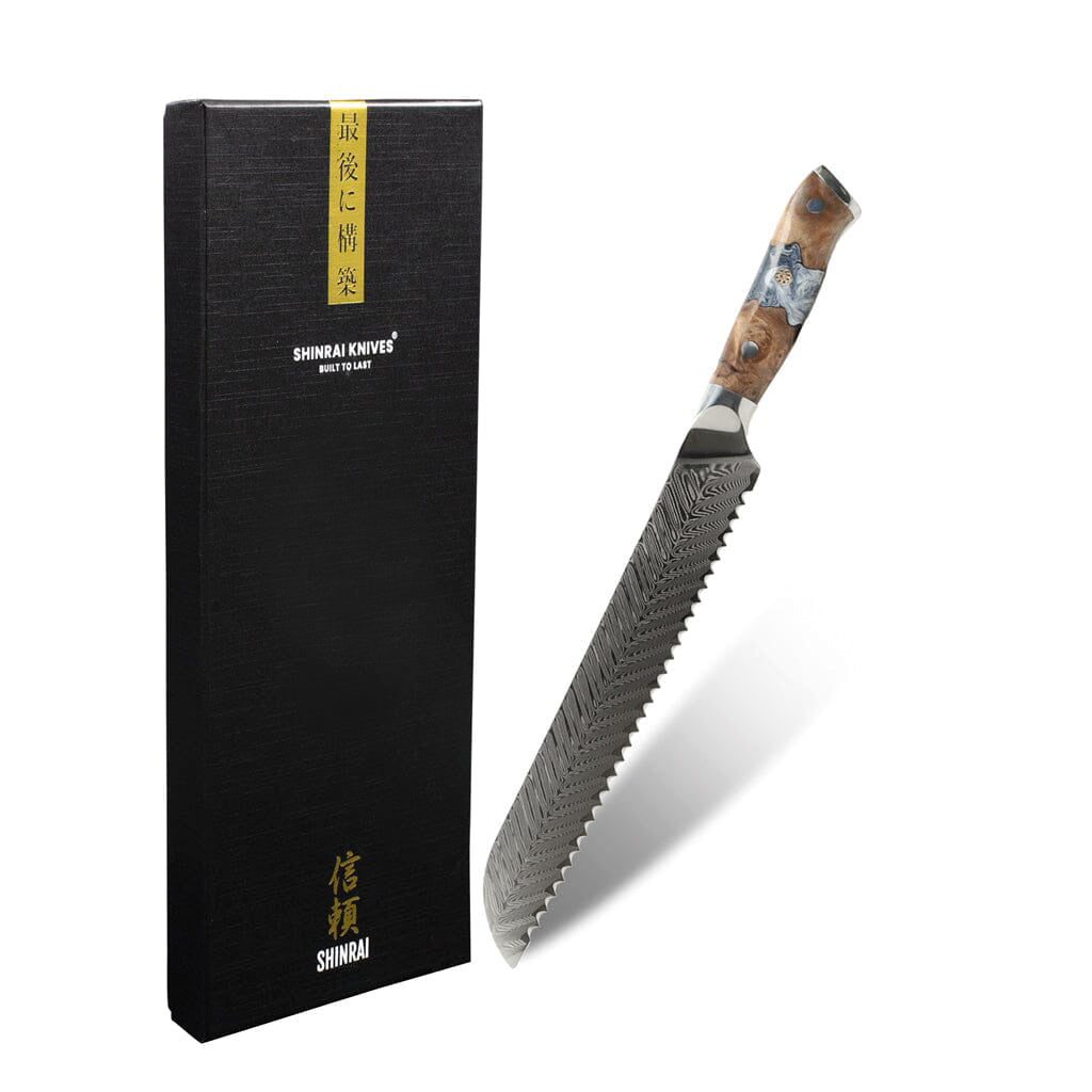 Shinrai Knives - Eclipse Series Damascus Brotmesser 20 cm