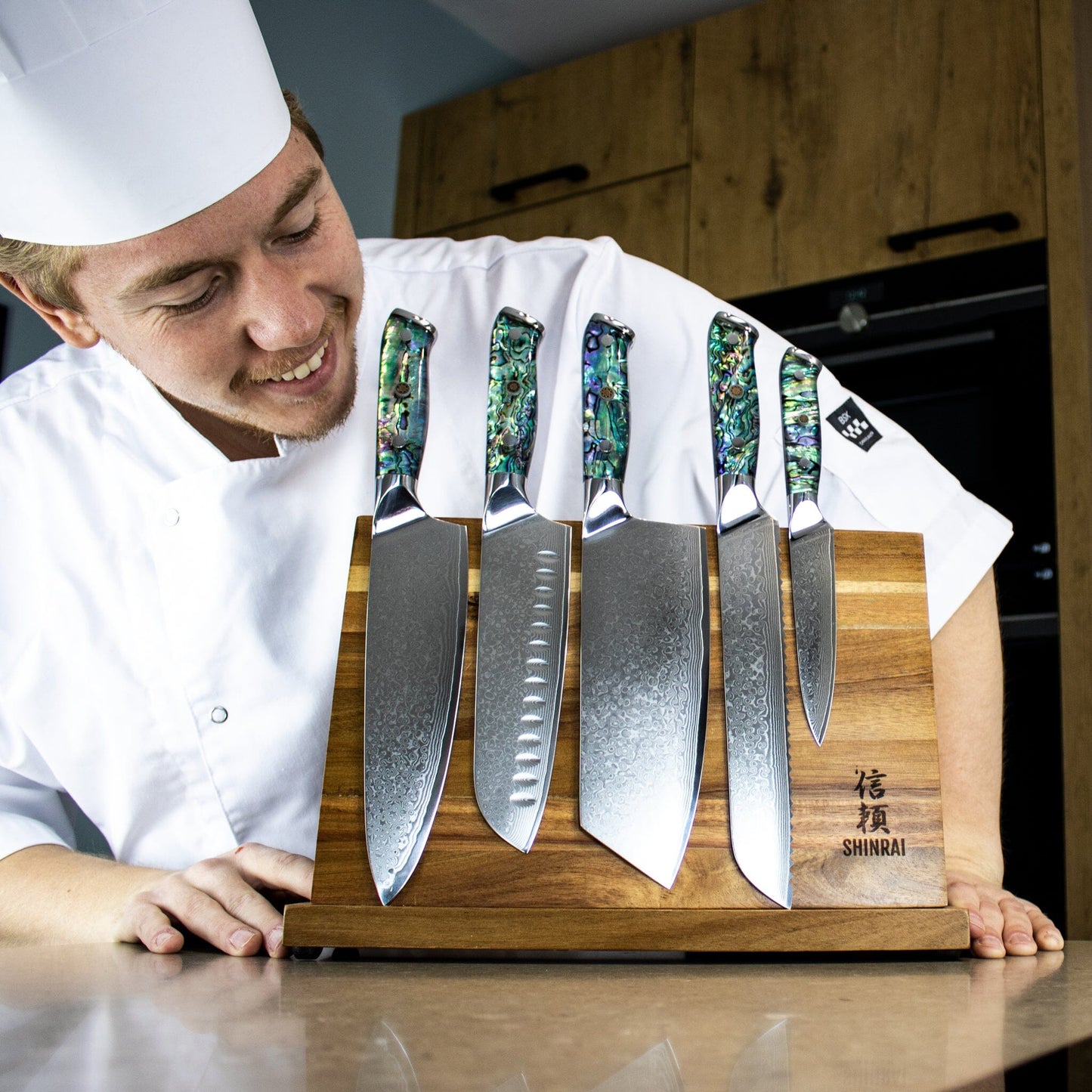 Shinrai Knives – 5-teiliges Damast-Messerset der Serie Mother of Pearl Jewels