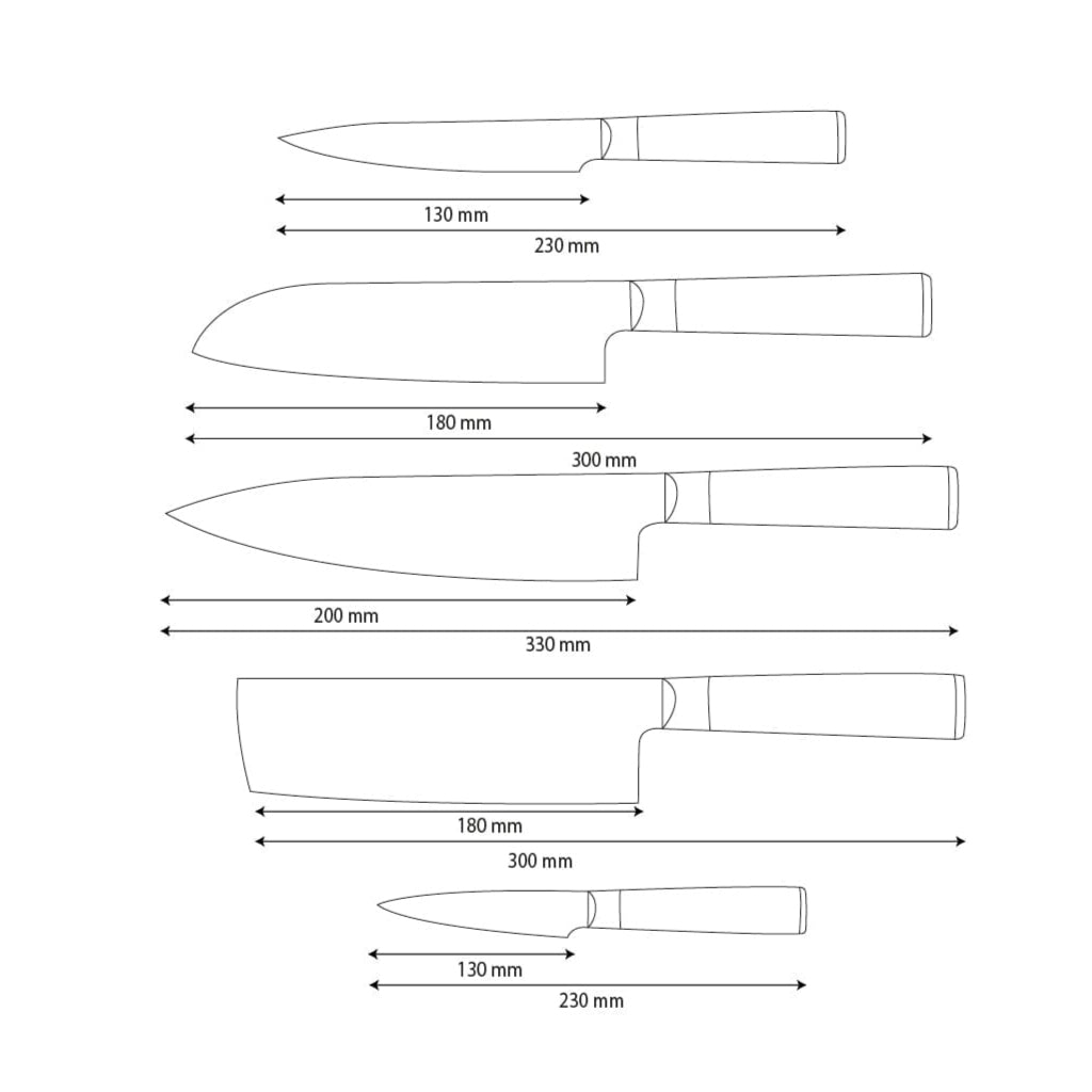 Shinrai Knives - Hammerschlag Damast BR 5-tlg. Messerset
