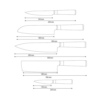 Shinrai Knives - Hammerschlag Damast BR 5-tlg. Messerset