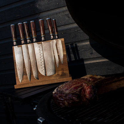 Shinrai Knives - Micarta Jewels 7-teiliges Damastmesserset + magnetischer Messerblock doppelseitig