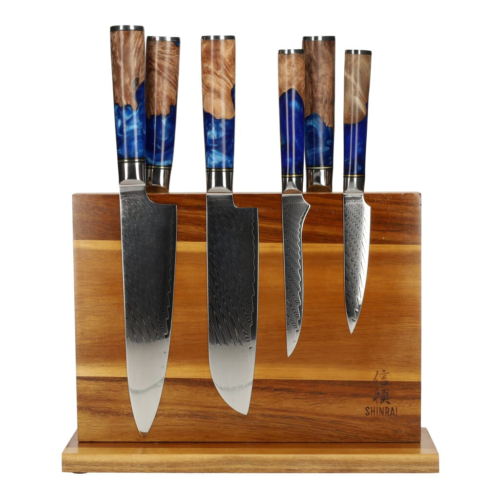 Epoxy Sapphire 6-teiliges Damastmesserset + magnetischer Messerblock