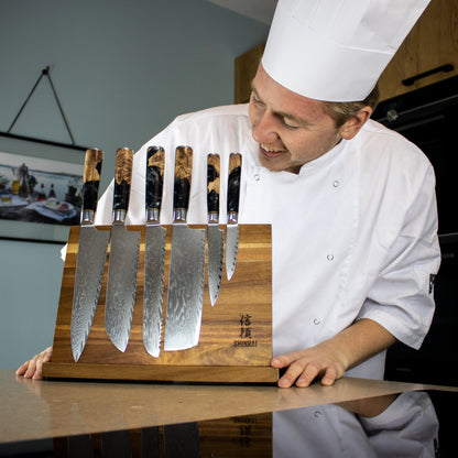 Epoxy Onyx 6-teiliges Damastmesserset + magnetischer Messerblock einseitig