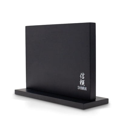 Shinrai Knives – Hammered Damask BR 5-teiliges Messerset + magnetischer Messerblock doppelseitig – Schwarz