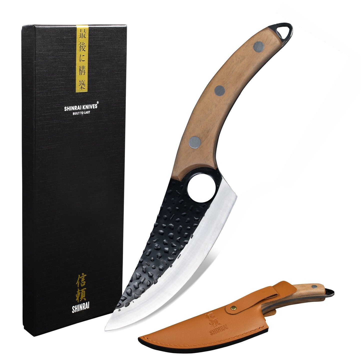 Shinrai Knives – 3 braune Messer + Schneidebrett