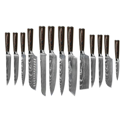 Shinrai Knives – 14-teiliges Messerset mit Damascus-Print – Master Collection XL-Set + Block
