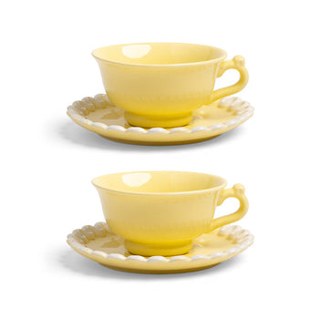 &amp;Klevering - Tasse et soucoupe fouettées - Jaune - Lot de 2 tasses à cappuccino &amp;Klevering