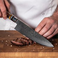 Shinrai Japan - Micarta Jewels 7-delige Damascus Messenset + Magnetisch Messenblok Scalae - Acacia hout Shinrai Japan 